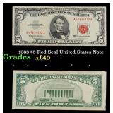 1963 $5 Red Seal United States Note Grades xf