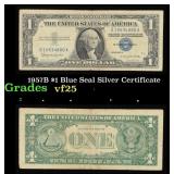 1957B $1 Blue Seal Silver Certificate Grades vf+