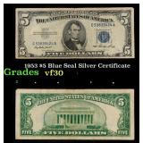 1953 $5 Blue Seal Silver Certificate Grades vf++