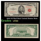 1953 $5 Red Seal United States Note Grades vf++