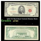 1963 $5 Red Seal United States Note Grades xf