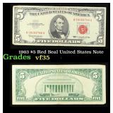 1963 $5 Red Seal United States Note Grades vf++