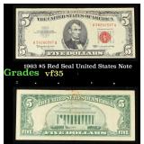 1963 $5 Red Seal United States Note Grades vf++