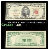 1963 $5 Red Seal United States Note Grades vf++