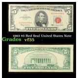 1963 $5 Red Seal United States Note Grades vf++