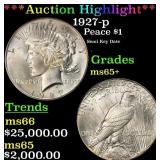 *Highlight* 1927-p Peace Dollar $1 ms65+ SEGS (fc)