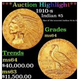 *Highlight* 1910-s Gold Indian Half Eagle $5 Choic