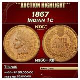 1867 Indian Cent 1c ms66+ rb SEGS