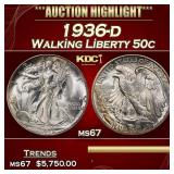 1936-d Walking Liberty Half Dollar 50c ms67 SEGS