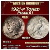 1921-p Peace Dollar Toned $1 ms66+ SEGS