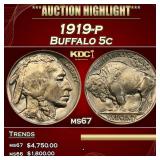 1919-p Buffalo Nickel 5c ms67 SEGS