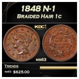 1848 Braided Hair Large Cent N-1 1c Select Unc USC