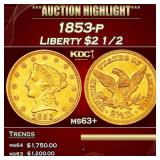 1853-p Gold Liberty Quarter Eagle $2 1/2 ms63+ USC