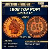 1908 Proof Indian Cent TOP POP! 1c pr67+ rb SEGS