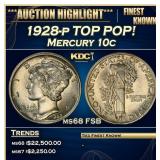 1928-p Mercury Dime TOP POP! 10c ms68 FSB SEGS