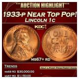 1933-p Lincoln Cent Near Top Pop! 1c ms67+ rd SEGS