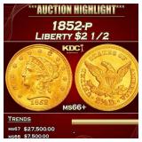 1852-p Gold Liberty Quarter Eagle $2 1/2 ms66+ SEG