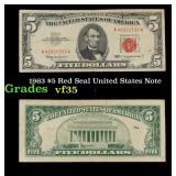 1963 $5 Red Seal United States Note Grades vf++