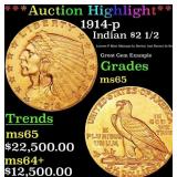 *Highlight* 1914-p Gold Indian Quarter Eagle $2 1/