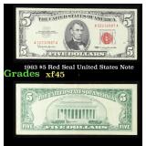 1963 $5 Red Seal United States Note Grades xf+