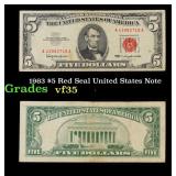 1963 $5 Red Seal United States Note Grades vf++