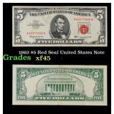 1963 $5 Red Seal United States Note Grades xf+