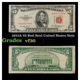 1953A $5 Red Seal United States Note Grades vf++