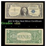 1957 $1 Blue Seal Silver Certificate Grades vf+