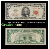 1963 $5 Red Seal United States Note Grades vf++