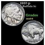 1937-p Buffalo Nickel 5c Grades Choice Unc