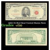 1963 $5 Red Seal United States Note Grades vf++