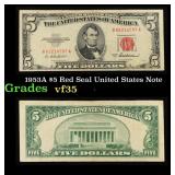 1953A $5 Red Seal United States Note Grades vf++