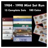 1984-1998 Mint Set Run 180 Coins 15 Complete Sets