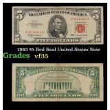 1963 $5 Red Seal United States Note Grades vf++