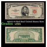 1953A $5 Red Seal United States Note Grades vf++