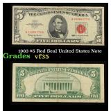 1963 $5 Red Seal United States Note Grades vf++