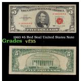 1963 $5 Red Seal United States Note Grades vf++