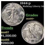 1944-p Walking Liberty Half Dollar 50c Grades GEM+