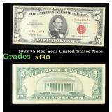 1963 $5 Red Seal United States Note Grades xf