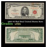 1963 $5 Red Seal United States Note Grades vf++