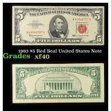 1963 $5 Red Seal United States Note Grades xf