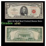 1963 $5 Red Seal United States Note Grades xf+