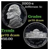 2003-s Proof Jefferson Nickel 5c pr70 dcam SEGS