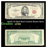 1953C $5 Red Seal United States Note Grades xf