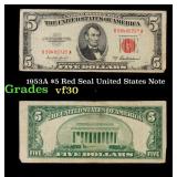 1953A $5 Red Seal United States Note Grades vf++