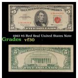 1963 $5 Red Seal United States Note Grades vf++