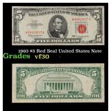 1963 $5 Red Seal United States Note Grades vf++