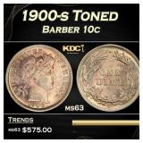 1900-s Barber Dime Toned 10c Grades ms63