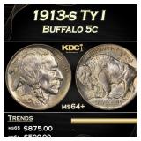 1913-s Ty I Buffalo Nickel 5c Grades Choice+ Unc