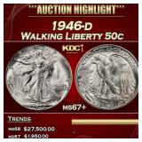 1946-d Walking Liberty Half Dollar 50c ms67+ SEGS